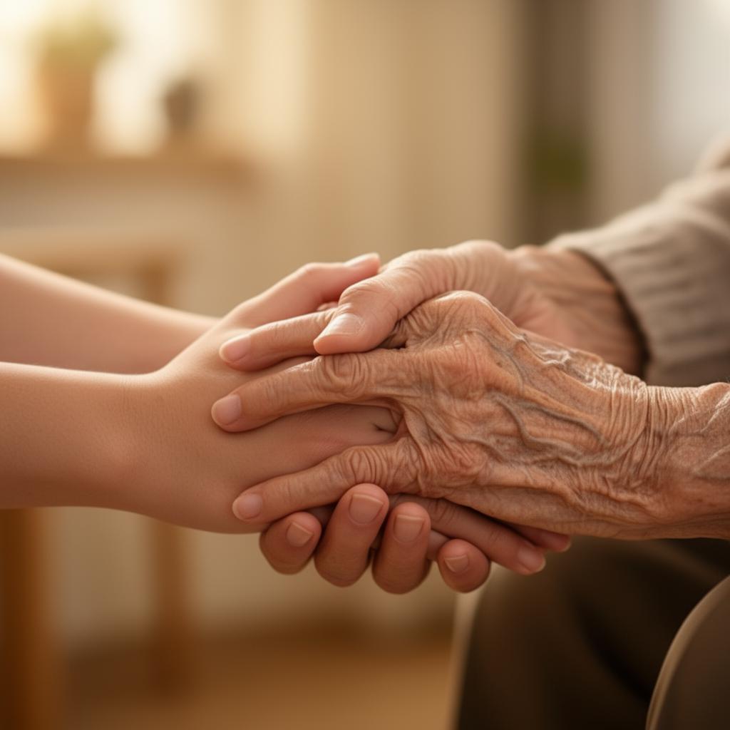 Two hands gently clasped in support