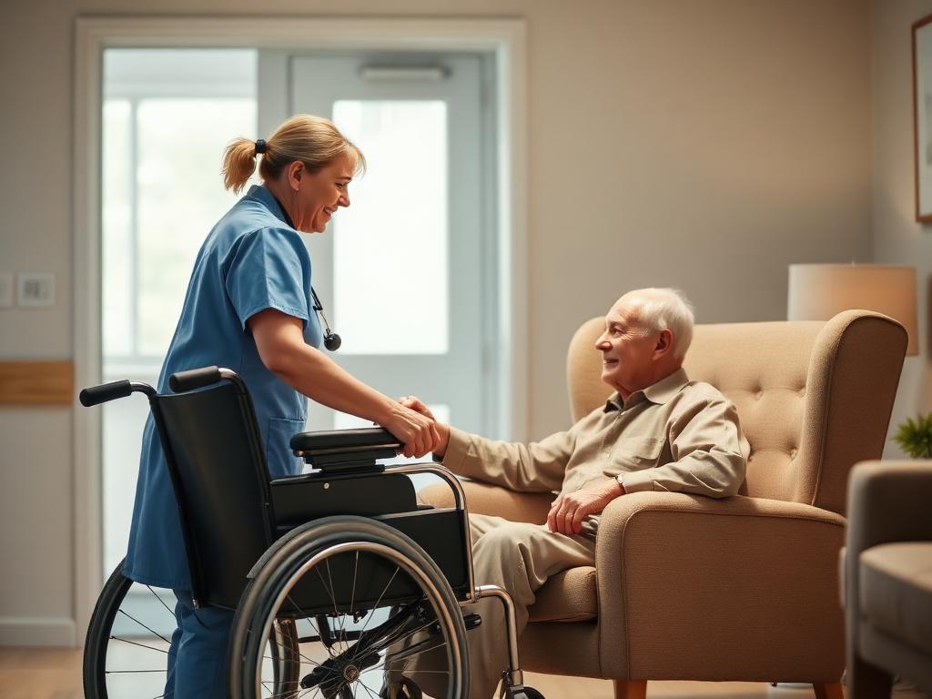 Older woman receiving in-home care with a compassionate caregiver